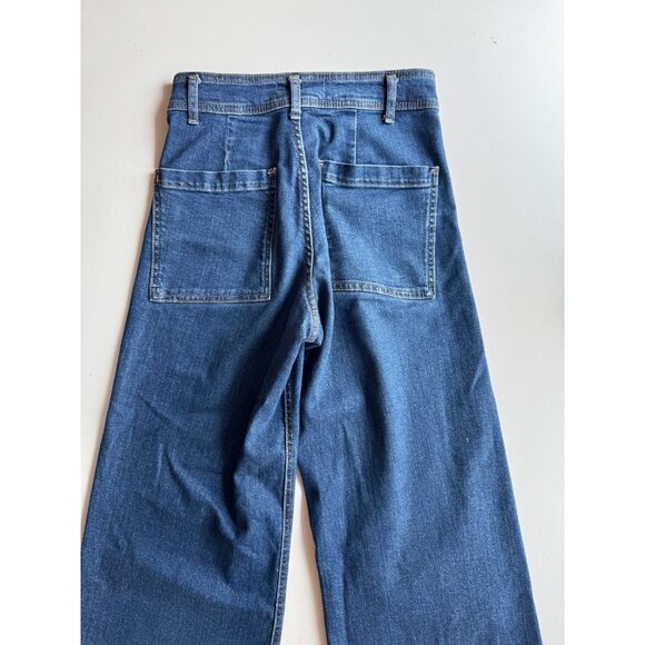 ZARA Marine Straight Indigo Stretch Denim High Waisted Wide Leg Jeans, Size 4/26 - Picture 7 of 12